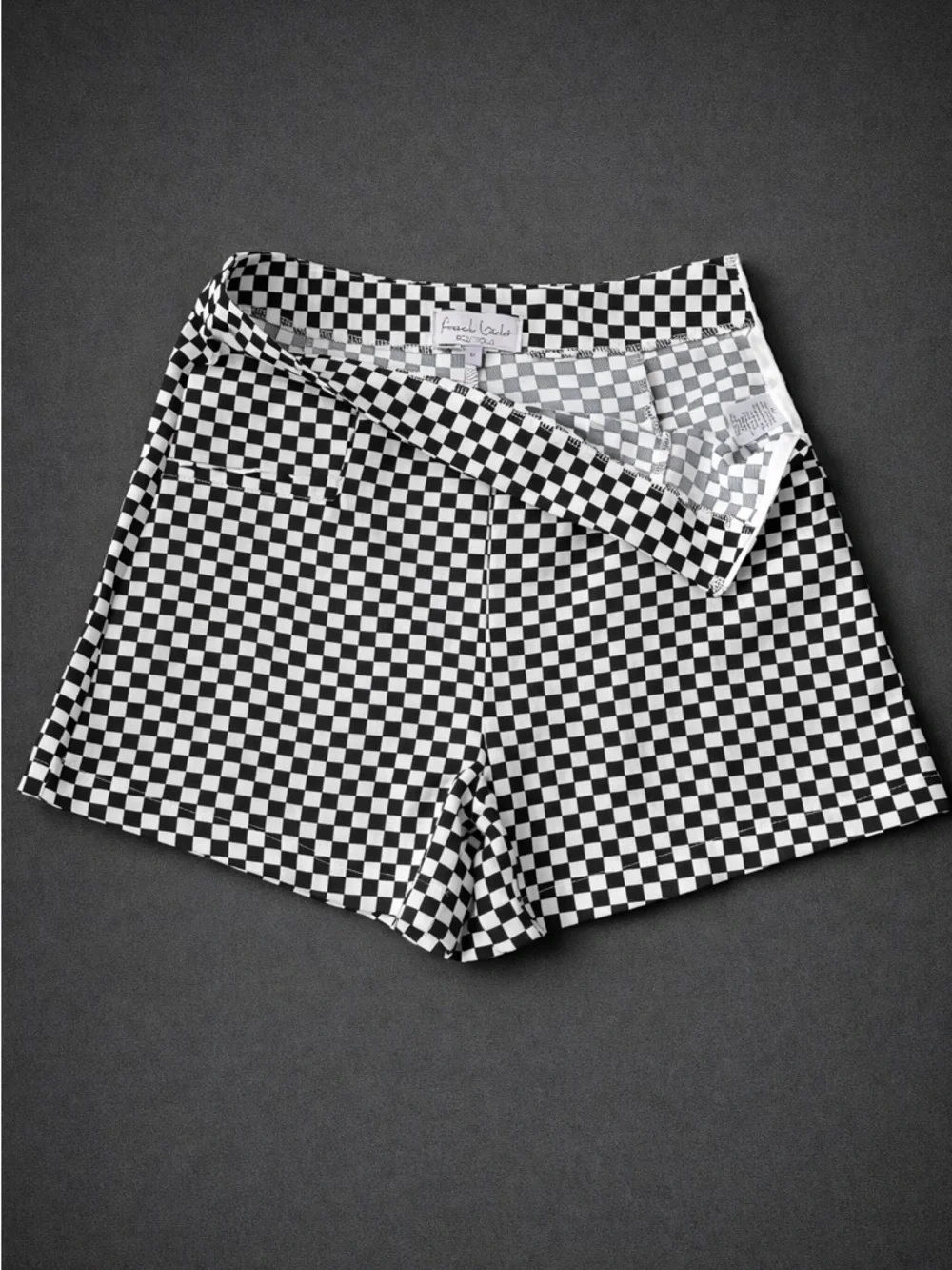 High Waist Checkerboard Shorts Black White Tailored Chic Size M